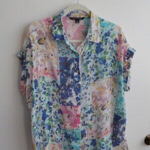 Zac & Rachel Blouse - Medium - Short Sleeve - Button Down - Floral Pastel (346)